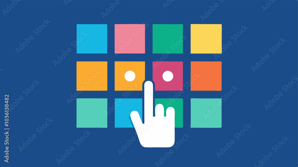 Poster touch responsive grid a grid made of colorful squares with a hand icon hovering over one square indi