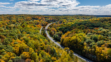 Late afternoon aerial autumn image of the area surrounding the Yorktown Heights, NY, USA  10-16-2024
