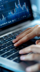 Person Typing on Laptop with Financial Data Display
