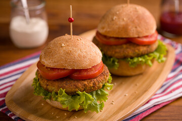 Delicious Homemade Veggie Burgers With Fresh Lettuce and Tomatoes