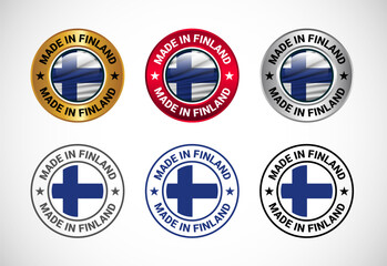 Made in Finland label icon with flag. Icon set for business, badge, seal, sticker, logo, and symbol
