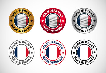 Made in France label icon with flag. Icon set for business, badge, seal, sticker, logo, and symbol