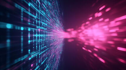 Obraz premium Abstract digital art with vibrant blue and pink lights.
