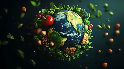 Earth Surrounded by Fresh Vegetables and Fruits Concept Art