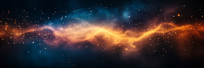 Fototapeta premium Abstract cosmic background with swirling nebulae in blue and orange.