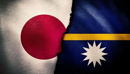 古いビンテージの日本の国旗とナウルの国旗(Old grunge vintage japan flag and Nauru flag.)
