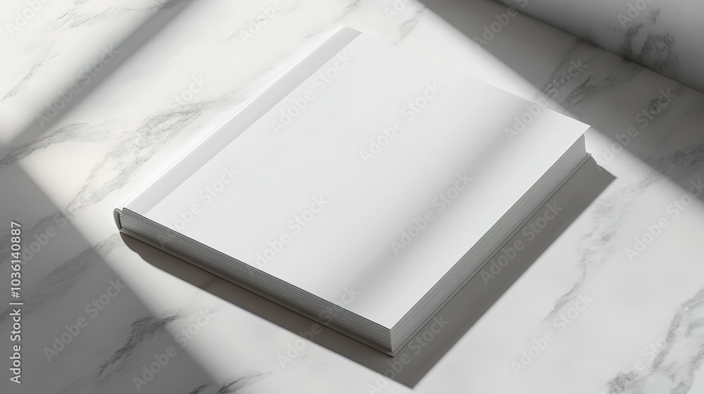 Poster a closed brochure mockup placed on a smooth white table with soft shadows.