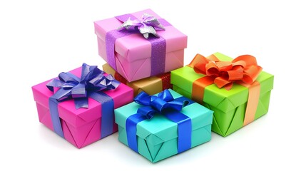 Obraz premium Small stack of wrapped presents with colorful bows