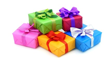 Obraz premium Small stack of wrapped presents with colorful bows