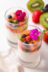 Delicious Fresh Fruit Panna Cotta Dessert In Glasses