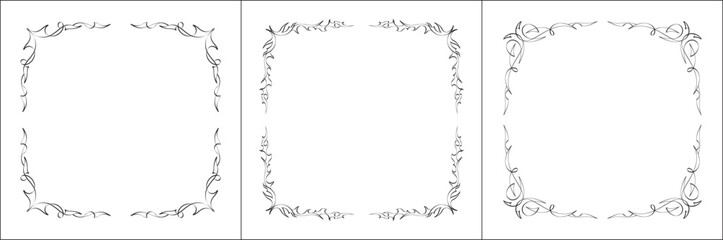 Set of three vector decorative frames. Black and white. Vector frame for all sizes and formats. Isolated vector illustration.	
