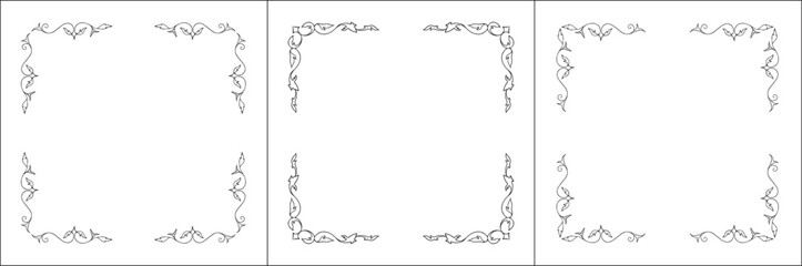 Set of three vegetal vector frames . Black and white. Vector frame for all sizes and formats. Isolated vector illustration.	
