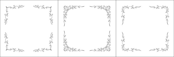 Set of three vegetal vector frames . Black and white. Vector frame for all sizes and formats. Isolated vector illustration.	
