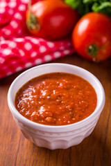 Delicious Homemade Tomato Sauce in White Ceramic Bowl