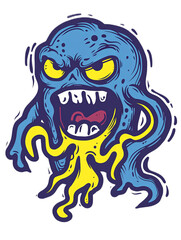 Cartoon Style Angry Octopus Character Illustration