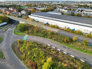 High Angle Footage of North Luton City of England UK. Aerial Footage Was Captured with Drone's Camera on October 17th, 2024 at Just Before Sunset Time.