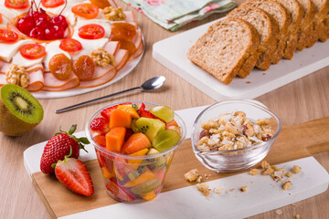 Healthy Breakfast Spread with Fresh Fruit and Nut Granola
