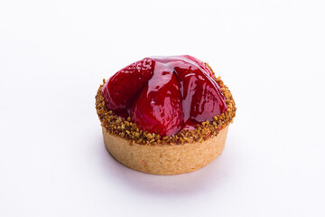 Delicious Strawberry Tart with Nut Crust on White Background