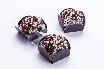 Delicious Chocolate Truffles Decorated with White and Dark Pearls