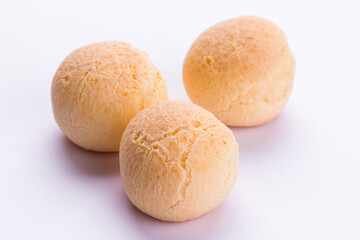 Three Delicious Cheese Breads on a White Background