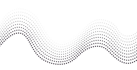 Abstract halftone wave. Gradient dark-light wave with dots isolated on white background. Banner. Poster. Logo. Sound wave.