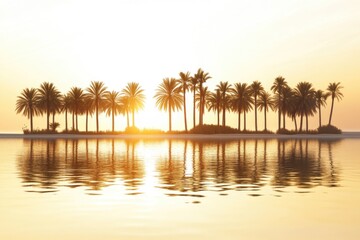 Palm Trees Silhouetted Against Golden Sunset Sky