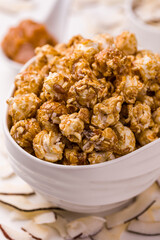 Delicious Gourmet Caramel Popcorn in a White Ceramic Bowl