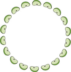 Round frame with green apples slices on white background.eps