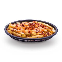 Delicious Cheese Bacon Fries in Black Basket