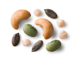 Obraz premium Assorted Protein Nuts and Seeds Isolated on White Background