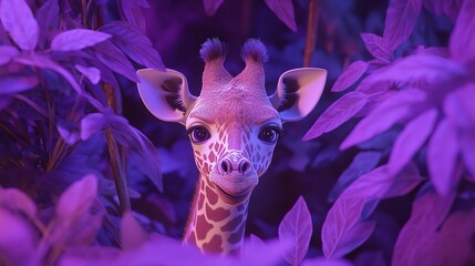 Adorable 3D Baby Giraffe Peeking Out from a Pastel-Colored Safari Landscape