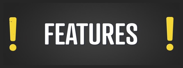 features. A blackboard with white text. Illustration with grunge text style.