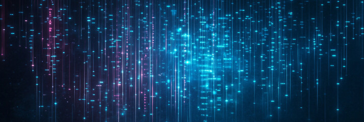 Abstract blue and pink glowing lines with a dark background.