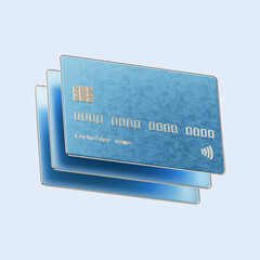 3D Credit Card with coin. Online payment concept. Wallet and money. Purchase and shopping with card. Sending or receiving salary and finances. Cartoon icon isolated on blue background. 3D Rendering