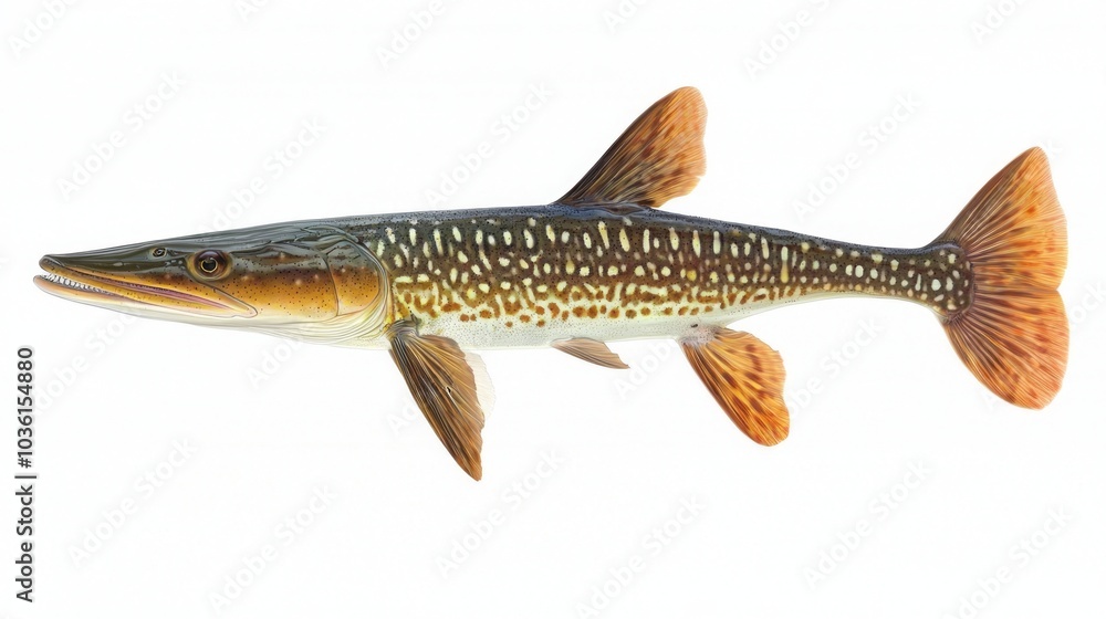 Poster longnose gar known for its elongated snout and distinctive scale patterns swims majestically in clea