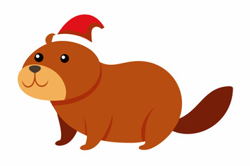 Beaver  with Santa Claus hats isolatedon white,vector new year elements for christmas design