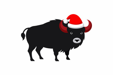 Bison  with Santa Claus hats isolated on white,vector new year elements for christmas design