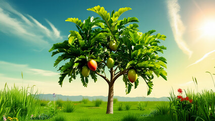 apple tree on a field with greenery
