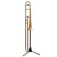 3d render golden trombone with transparent background
