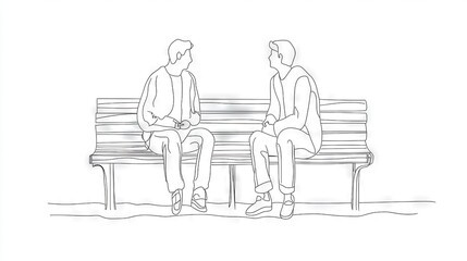   A pair of men seated on opposite sides of a bench