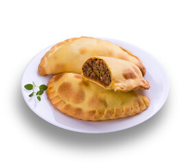 Delicious Baked Empanadas with Savory Beef Filling on White Plate