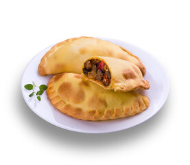Delicious Baked Empanadas with Savory Filling on White Plate