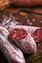 Delicious Cured Salami on Rustic Wooden Cutting Board