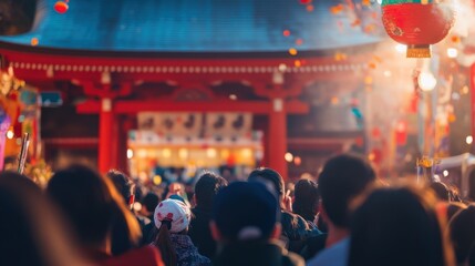Festive crowd at a vibrant temple
