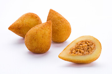 Delicious Brazilian Coxinha Appetizer Displayed on White Background
