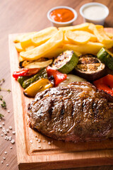 Grilled Steak with Roasted Vegetables and French Fries Platter
