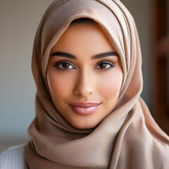 Young Woman in Elegant Taupe Hijab