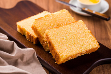 Delicious Slices Of Homemade Pound Cake On Wooden Board