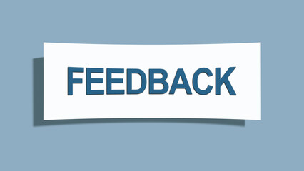 feedback. A card isolated on blue background.