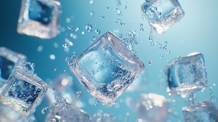 Obraz premium A cluster of ice cubes with water cascading from the top and bottom